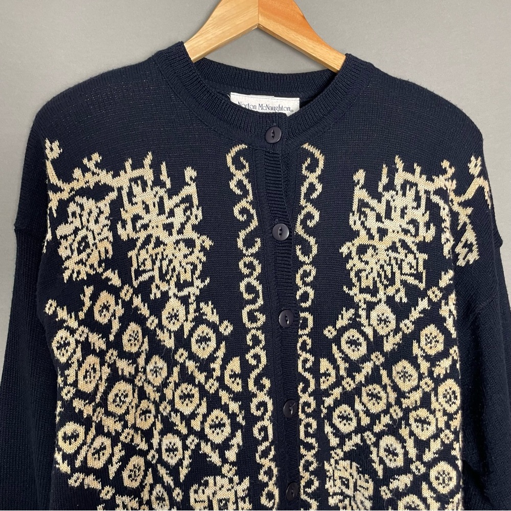 Vintage Cardigan Sweater Navy Blue Women Size Large Floral Eclectic Retro 90s‎ - Picture 3 of 15
